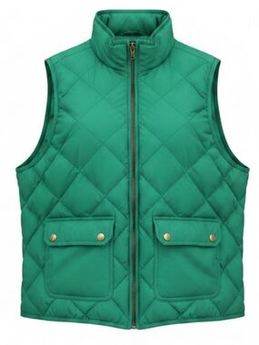 J. Crew Green Quilted Puffer Vest with Snap Flap Pockets